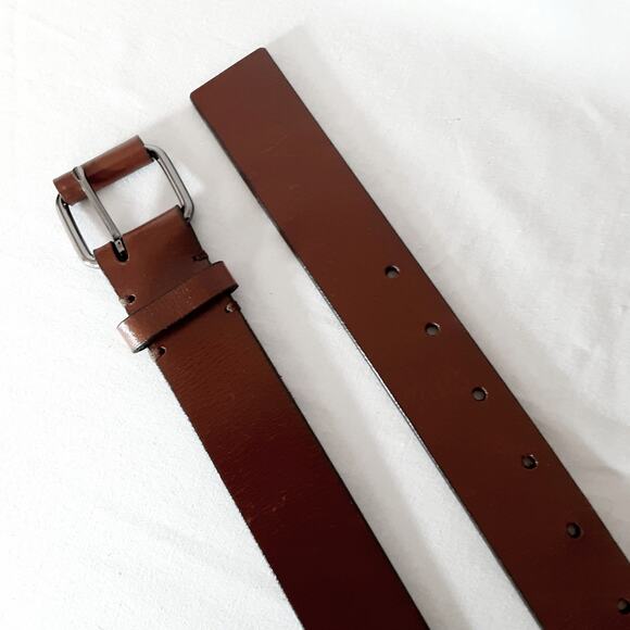 Heavy Leather Belt 34 Waist Off Center Pin And Punch Holes Caramel Brown - Picture 7 of 12
